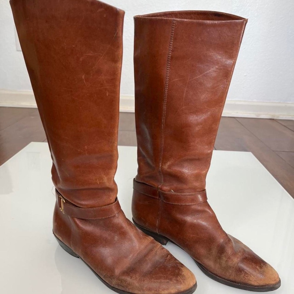 Vintage 80s stylish real Leather riding high boots